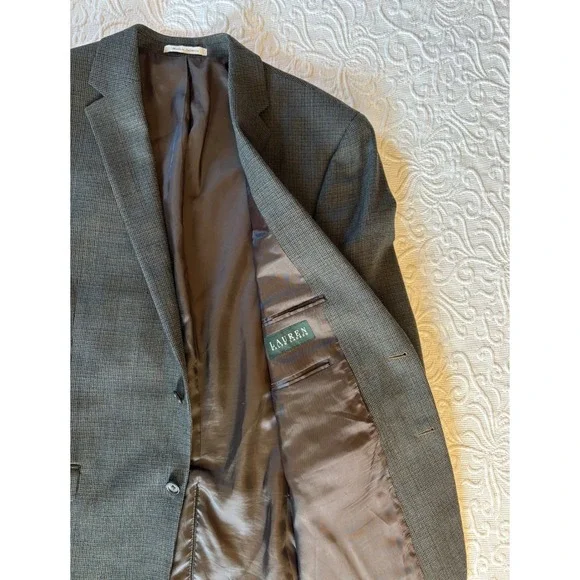 Lauren Ralph Lauren Men Black/Brown Check Tweed Wool‎ Blazer Sport Coat Size 42L